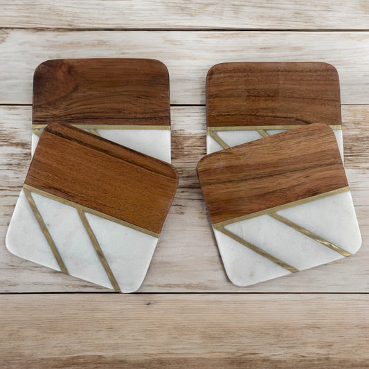 Acacia, Marble & Gold Inlay Coasters – Set of 4