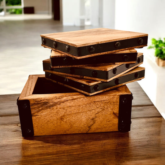 Acacia & Metal Stud Coasters (Set of Four)