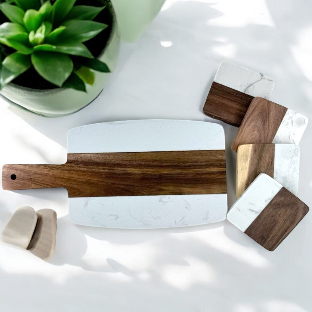 Acacia Wood & White Marble Gift Set