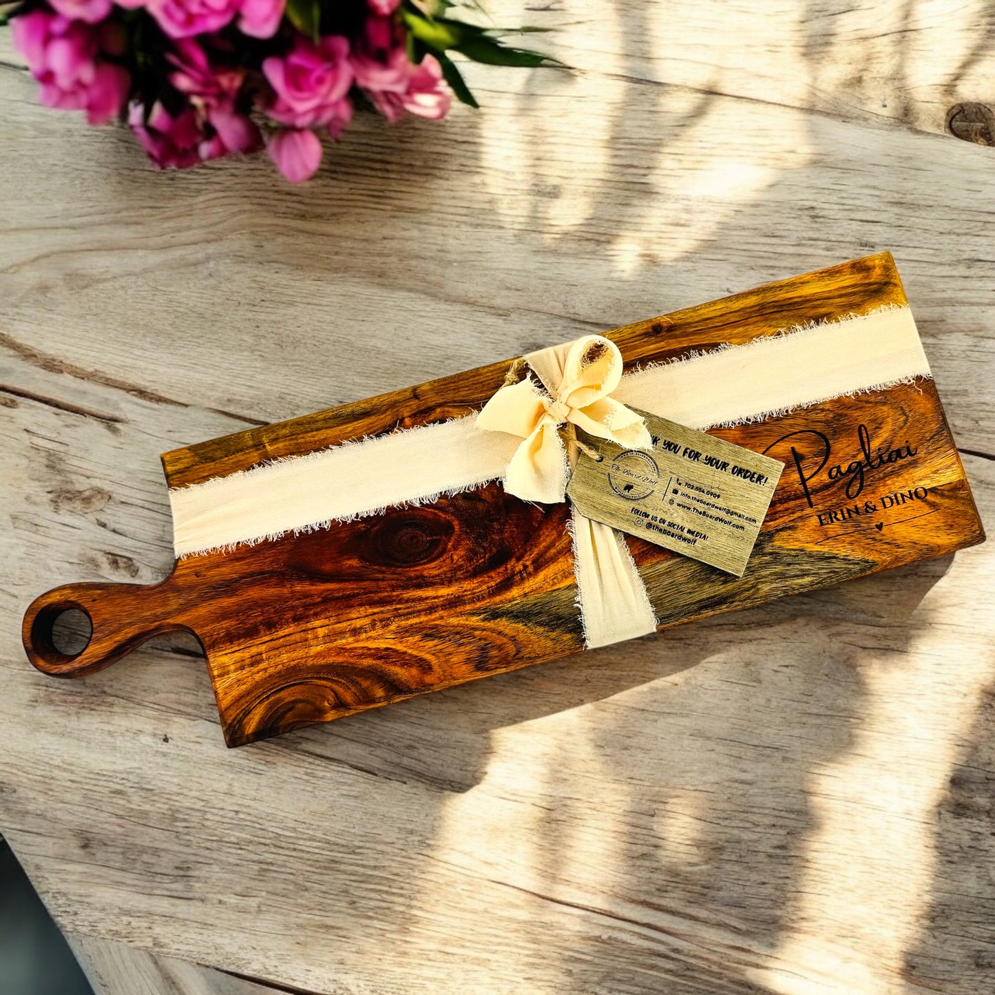 Acacia Wood Cheese Board with Eyelet Handle