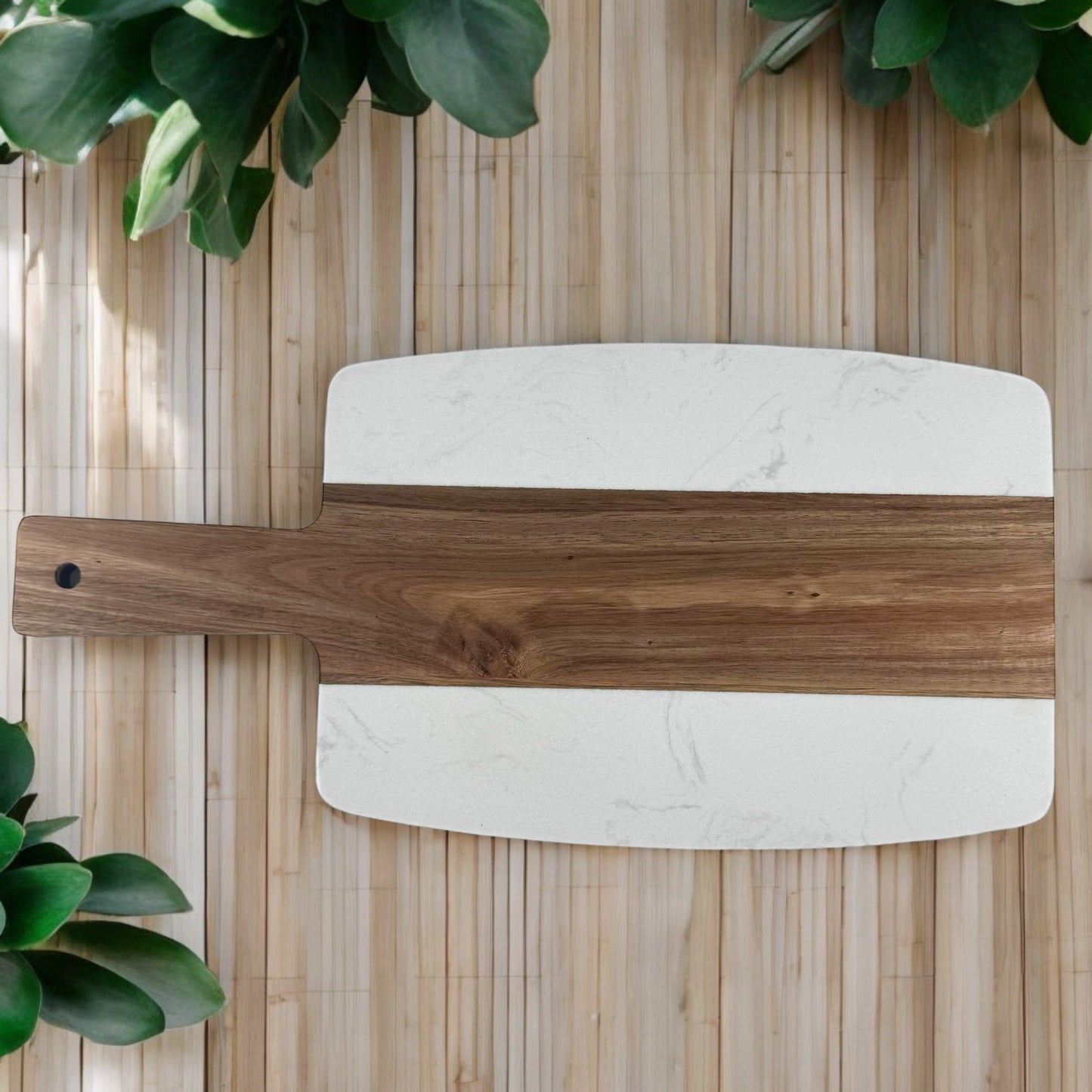 Acacia Wood & White Marble Serving Board