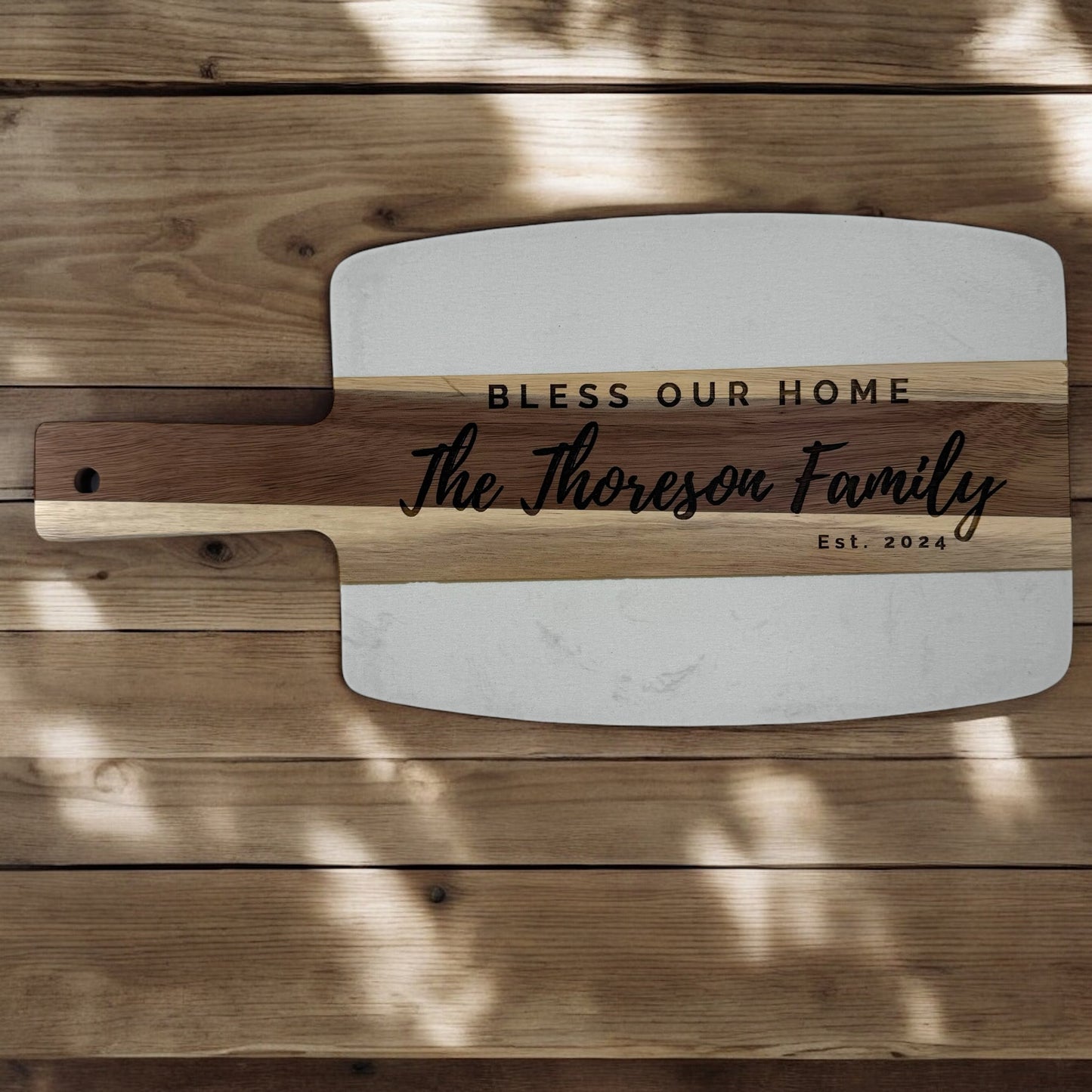 Acacia Wood & White Marble Serving Board