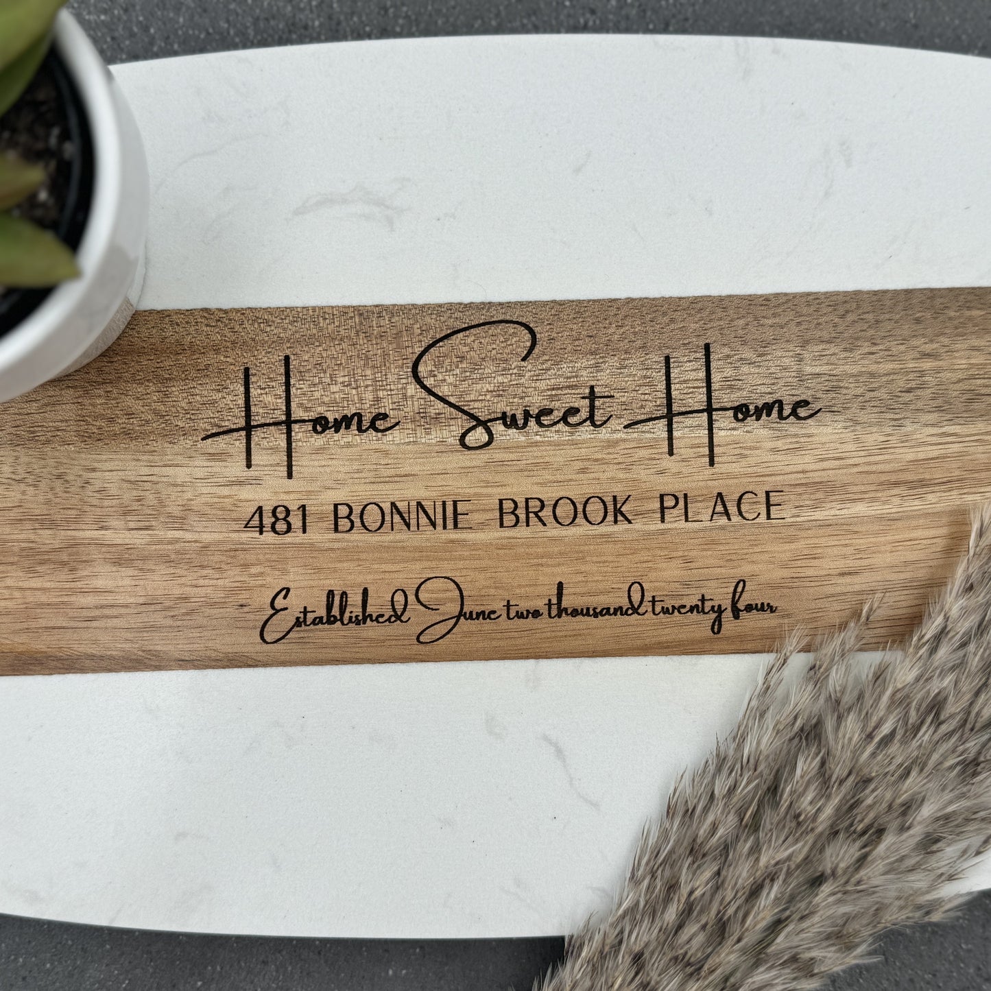 Acacia Wood & White Marble Serving Board