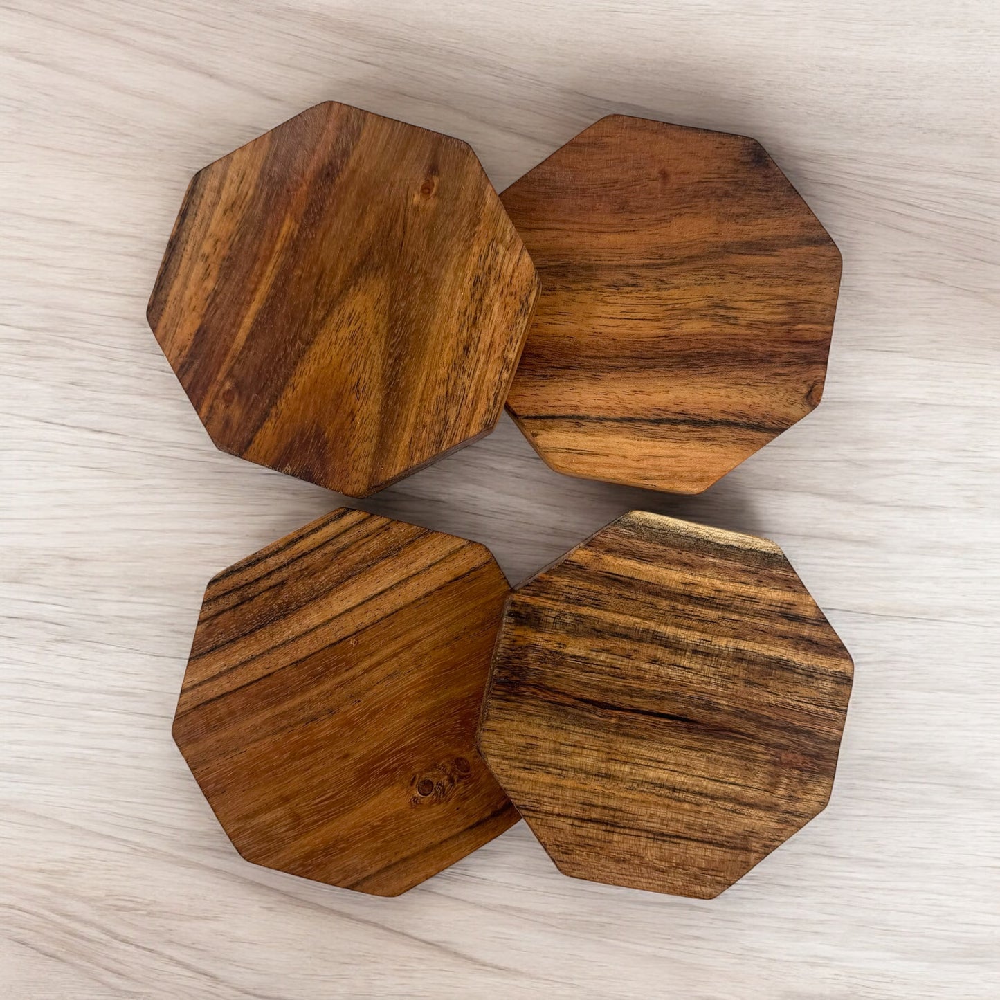 Octagon Acacia Wood Coasters - Set of 4